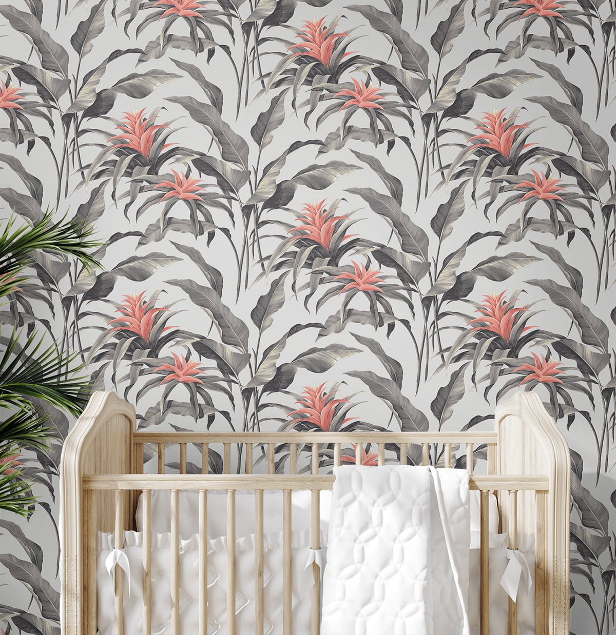 Palma Metallic Silver & Coral by Stacy Garcia Peel and Stick Peel & Stick Tropical Botanical Wallpaper – Stacy Garcia Home SG10301