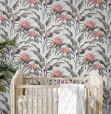 Palma Metallic Silver & Coral by Stacy Garcia Peel and Stick Peel & Stick Tropical Botanical Wallpaper – Stacy Garcia Home SG10301