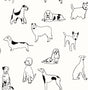 Black line drawing dogs on white background peel and stick wallpaper pattern