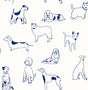 Indigo dog sketch peel and stick wallpaper pattern on white background