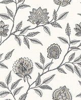 Jaclyn floral peel and stick wallpaper in charcoal and sandstone on an off-white ground