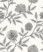 Jaclyn floral peel and stick wallpaper in charcoal and sandstone on an off-white ground