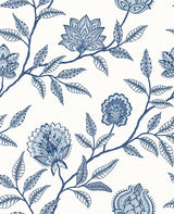Jaclyn Blue Lagoon peel and stick floral wallpaper in blue on white by Stacy Garcia Home
