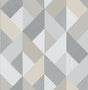 Marquetry Warm Stone geometric peel and stick wallpaper pattern in beige, grey and white