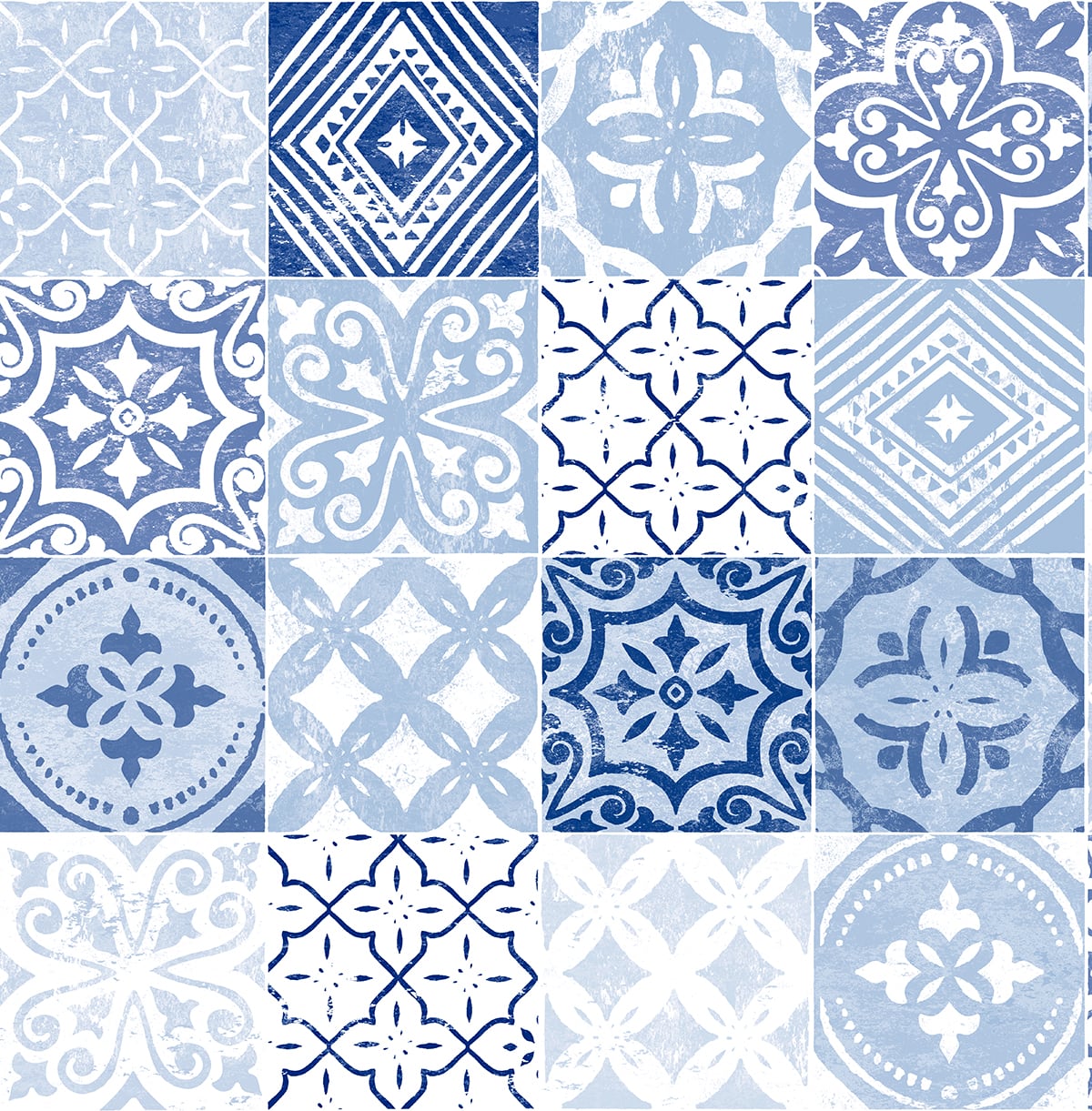 Glacier blue tile patchwork peel and stick wallpaper pattern