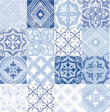 Glacier blue tile patchwork peel and stick wallpaper pattern