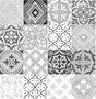 Greystone tilework patchwork peel and stick wallpaper with assorted gray and black decorative tile motifs