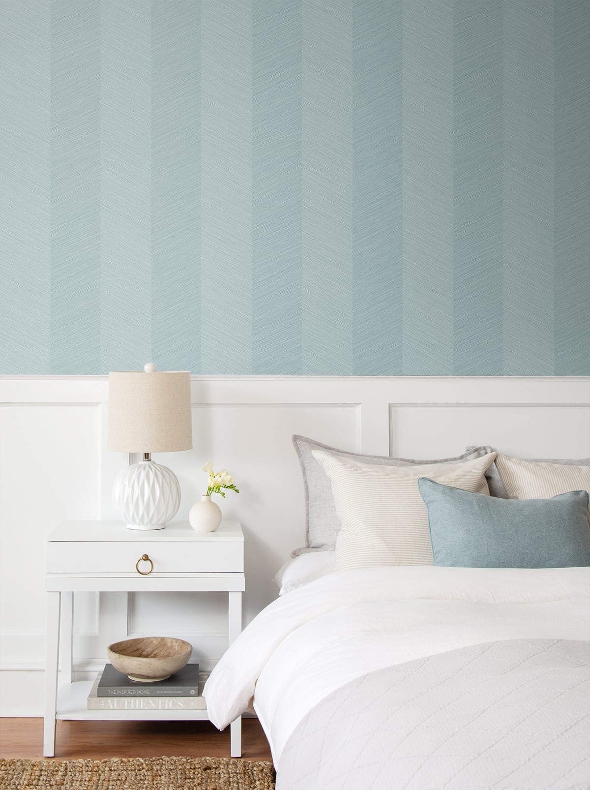 Chevy Hemp Blue Bell by Stacy Garcia Peel and Stick Grasscloth Chevron Wallpaper – Stacy Garcia Home SG11602