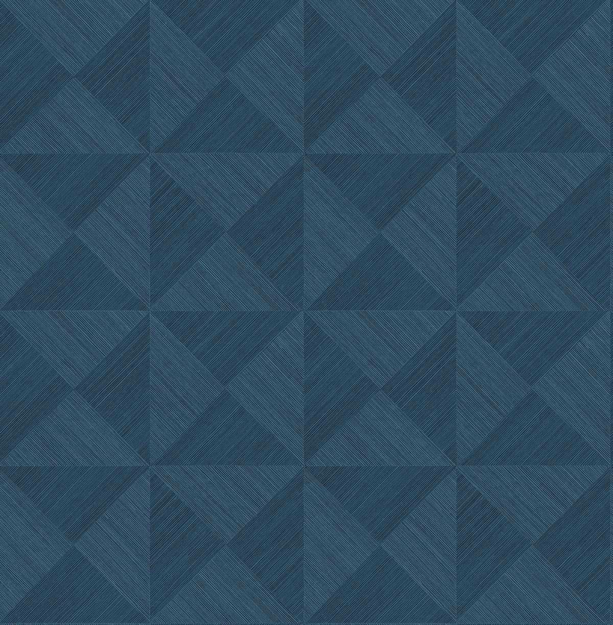 Geo Inlay peel and stick wallpaper in denim blue geometric faux grasscloth pattern