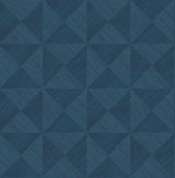 Geo Inlay peel and stick wallpaper in denim blue geometric faux grasscloth pattern