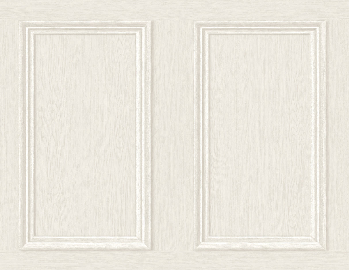 Faux Wood Panel peel and stick wallpaper in Dove (off-white) with raised panel look