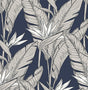 Birds of Paradise navy blue and metallic pewter tropical floral peel and stick wallpaper pattern
