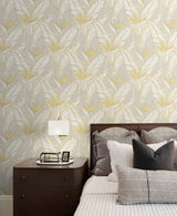 Birds of Paradise Grey & Metallic Gold by Stacy Garcia Peel and Stick Tropical Floral Wallpaper – Stacy Garcia Home SG11903