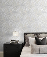 Birds of Paradise Pearl Grey & Metallic Silver by Stacy Garcia Peel and Stick Tropical Floral Peel & Stick Wallpaper – Stacy Garcia Home SG11905