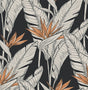 Birds of Paradise peel and stick wallpaper in onyx black with metallic copper floral accents