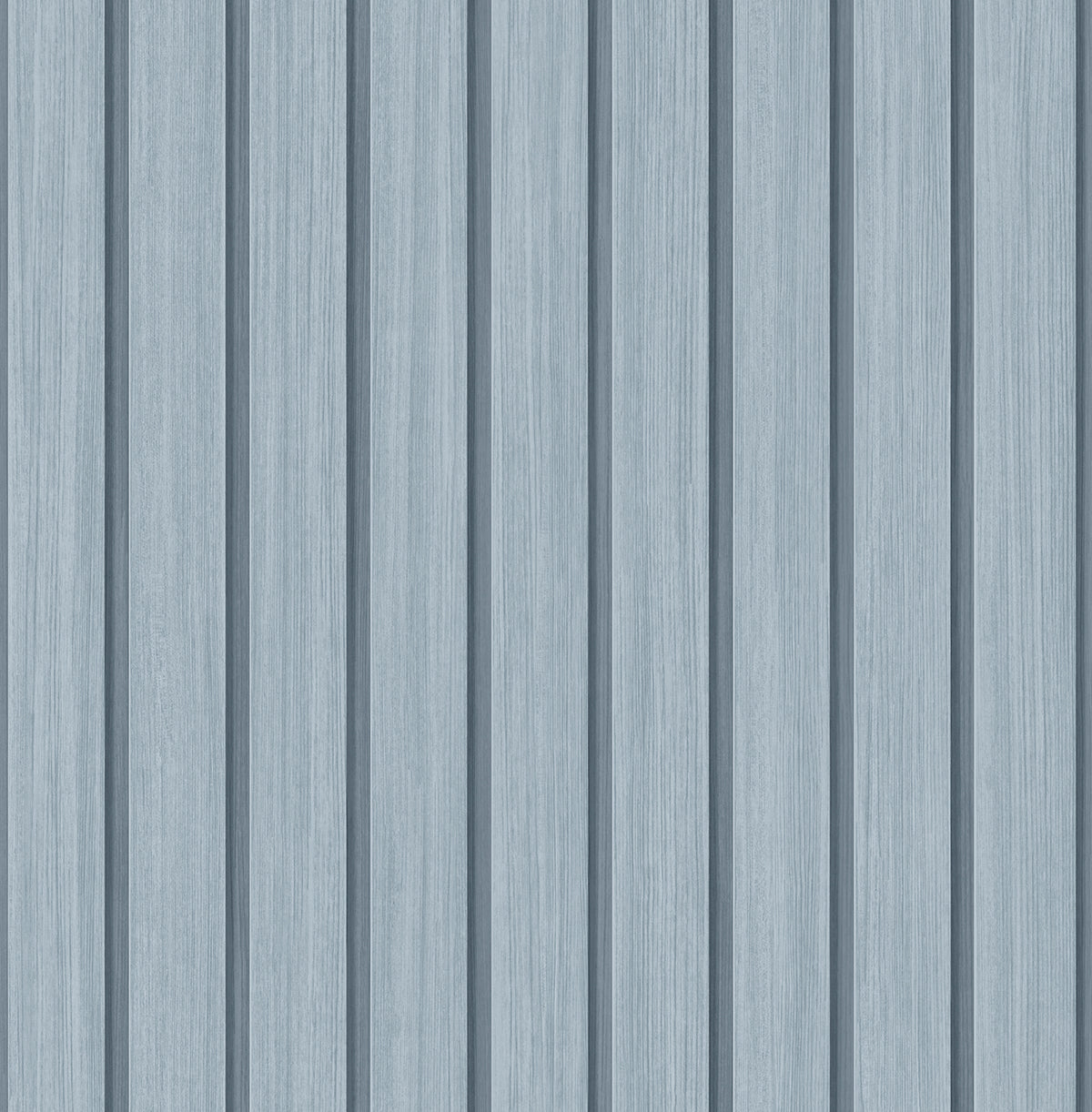 Blue faux wooden slat peel and stick wallpaper with vertical plank effect