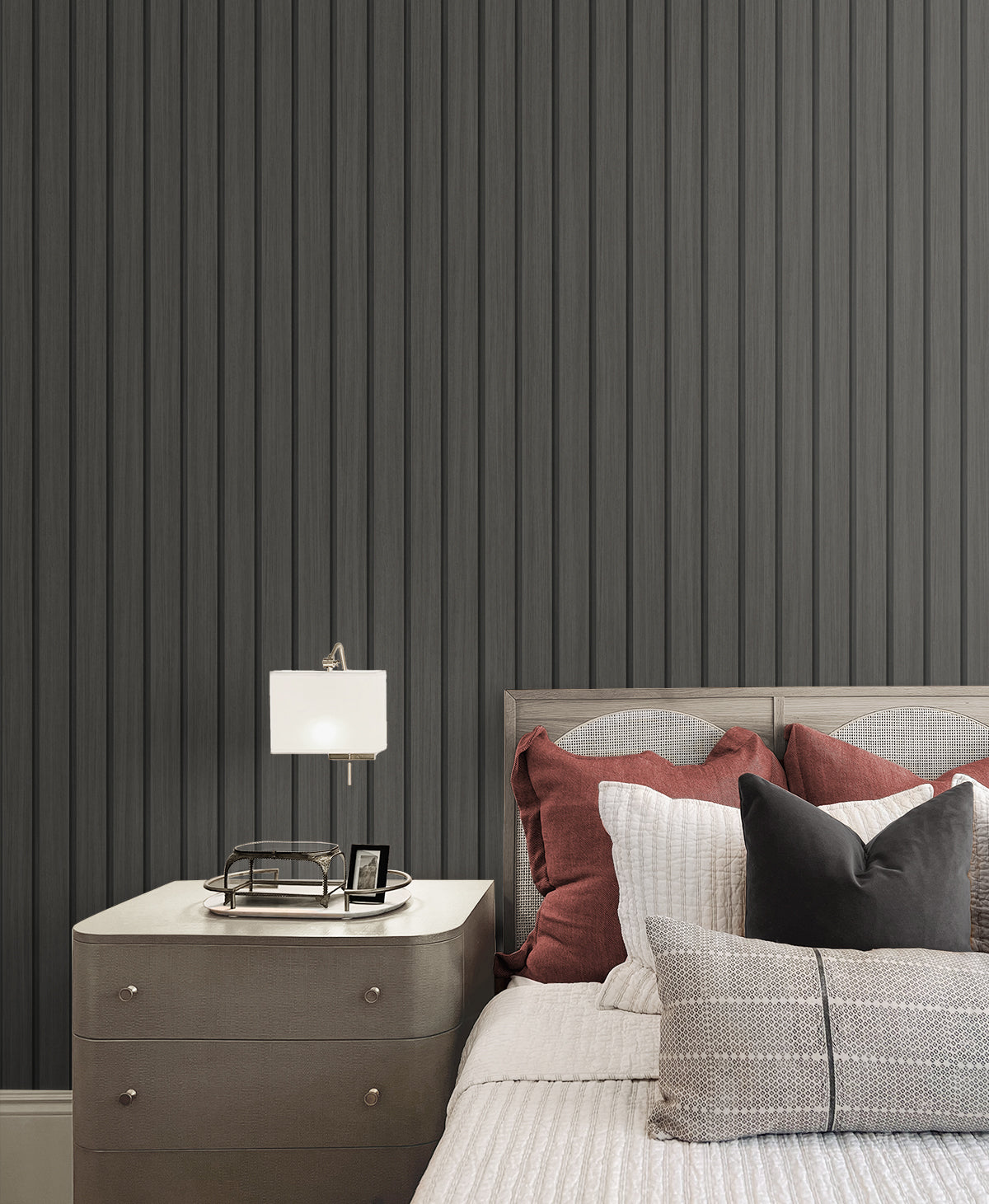 Faux Wooden Slats Charcoal by Stacy Garcia Peel and Stick Faux Wood Slats Peel & Stick Wallpaper – Stacy Garcia Home SG12106 -Sample