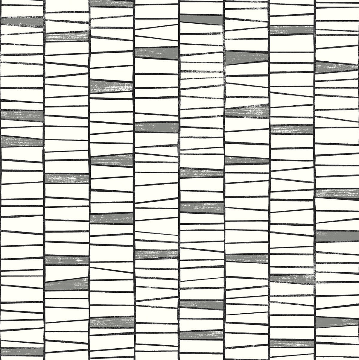 Organic Stripe monochrome peel and stick wallpaper pattern in off-white with black and gray stripes