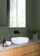 Organic Stripe Green by Stacy Garcia Peel and Stick Striped Wallpaper – Stacy Garcia Home SG12504-Sample