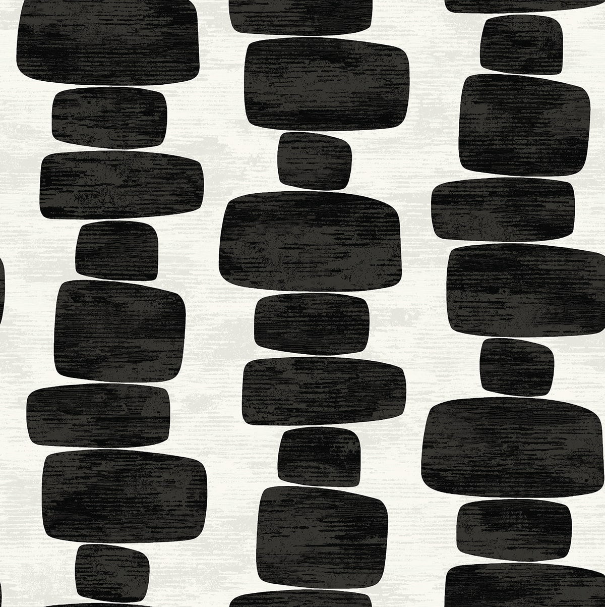 Stripe Block peel and stick wallpaper in charcoal with stacked geometric blocks on an off-white background