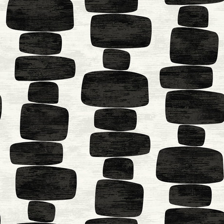 Stripe Block peel and stick wallpaper in charcoal with stacked geometric blocks on an off-white background