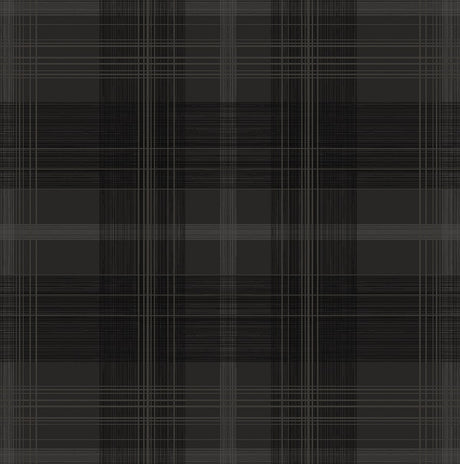 Crossroads Plaid in Wrought Iron (black/charcoal) peel and stick vinyl wallpaper pattern