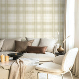 Crossroads Plaid Sand Dollar by Stacy Garcia Peel & Stick Plaid Wallpaper – Stacy Garcia Home SG13107