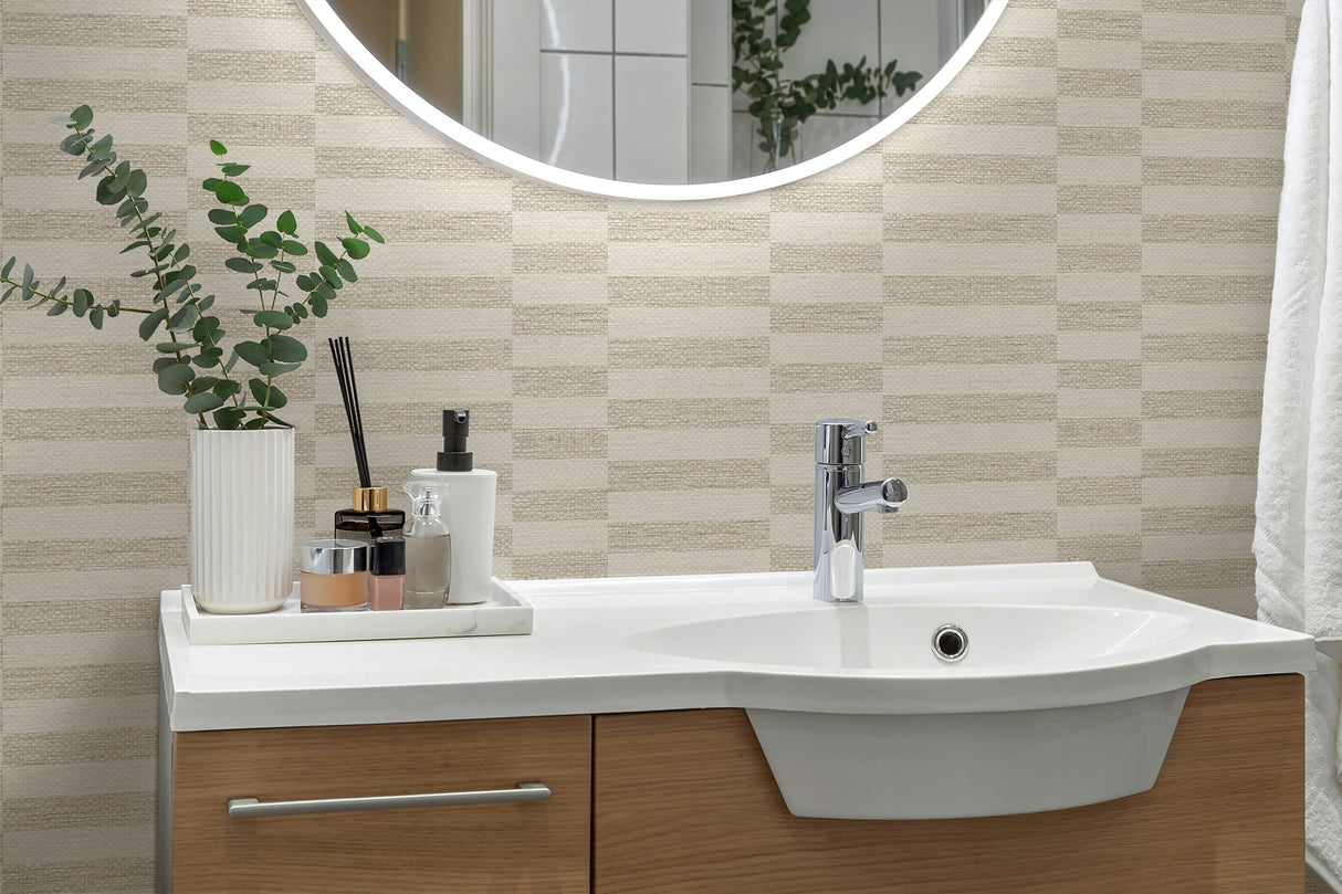 Faux Woven Stripe Natural by Stacy Garcia Peel and Stick Striped Peel & Stick Wallpaper – Stacy Garcia Home SG13207