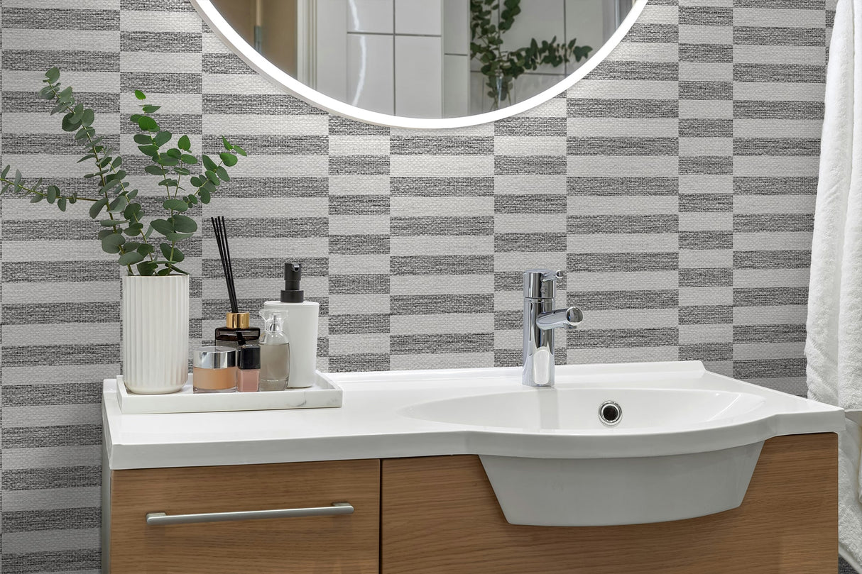 Faux Woven Stripe Iron Mist by Stacy Garcia Peel and Stick Peel & Stick Wallpaper – Stacy Garcia Home SG13208