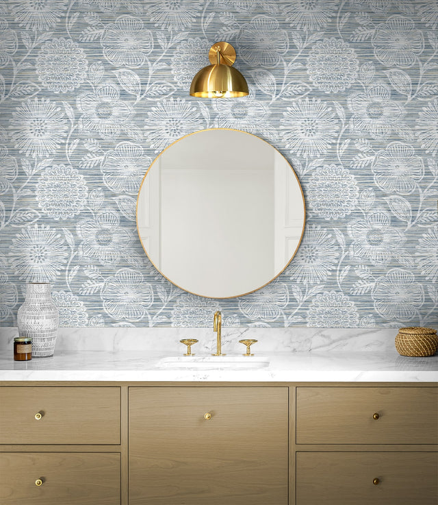 Faux Grass Floral Bluestone by Stacy Garcia Peel and Stick Peel & Stick Floral Faux Grasscloth Wallpaper – Stacy Garcia Home SG13302