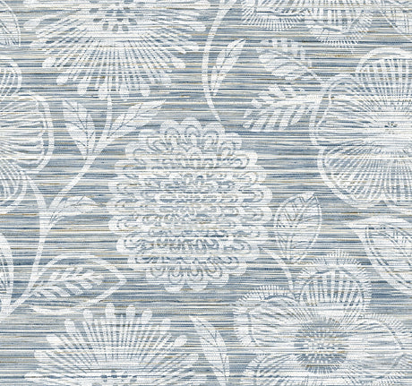 Bluestone faux grasscloth floral peel and stick wallpaper pattern