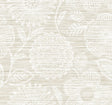 Sand beige faux grasscloth floral peel and stick wallpaper pattern
