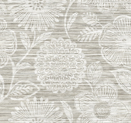 Faux Grass Floral peel and stick wallpaper in Harbor Grey