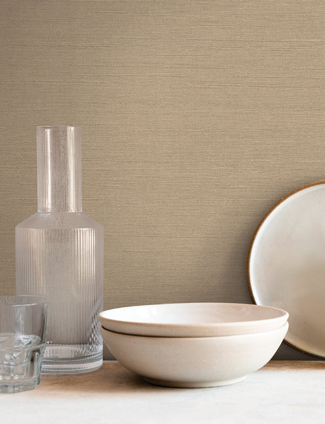 Shimmering Linen Light Caramel Wallpaper with Textured Linen Motif - York SI18554
