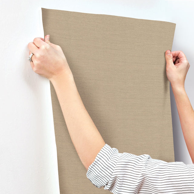 Shimmering Linen Light Caramel Wallpaper with Textured Linen Motif - York SI18554