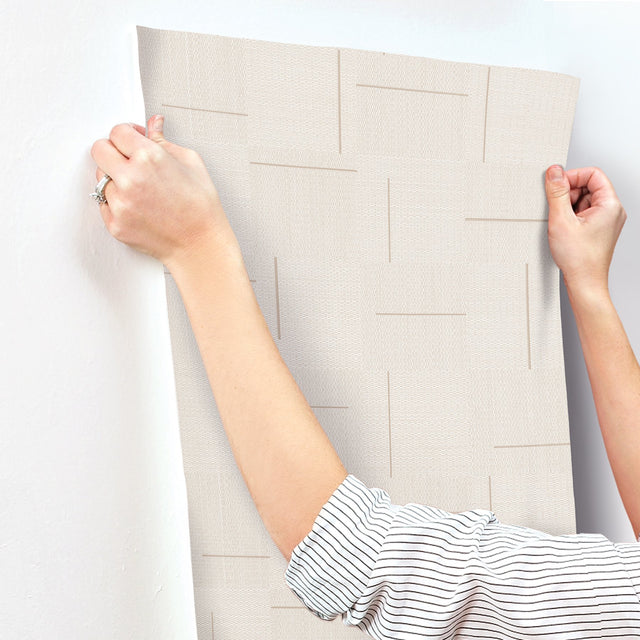 Geo Block Weave Linen Wallpaper in Beige Geometric Modern Pattern - York SI24900