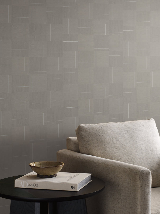Geo Block Weave Taupe Wallpaper with Modern Geometric Block Pattern - York SI24903