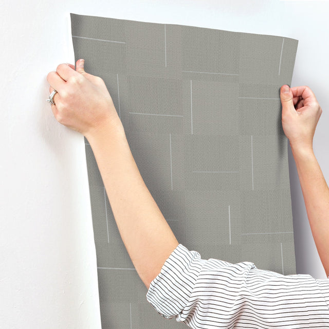 Geo Block Weave Taupe Wallpaper with Modern Geometric Block Pattern - York SI24903