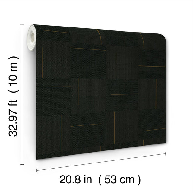 Geo Block Weave Black Wallpaper with Modern Geometric Checkerboard Pattern - York SI24905