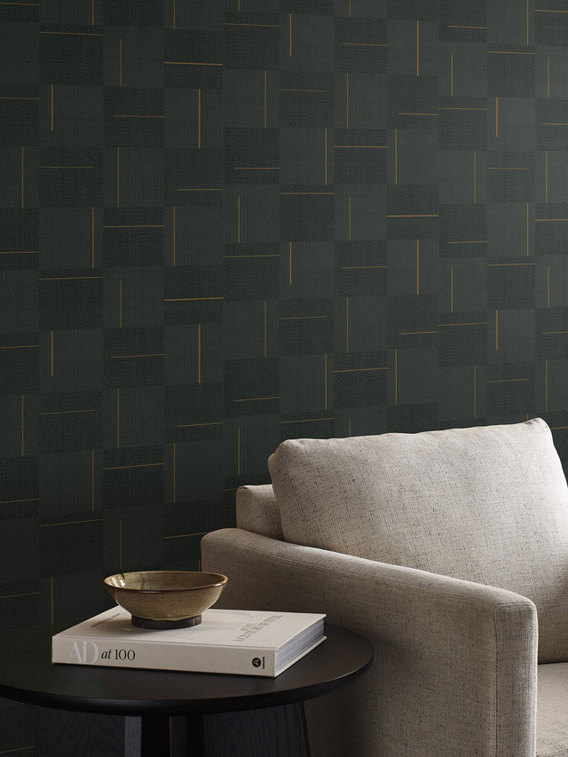 Geo Block Weave Black Wallpaper with Modern Geometric Checkerboard Pattern - York SI24905