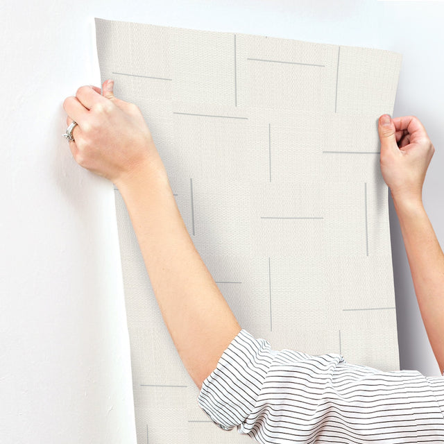 Geo Block Weave Ivory Wallpaper with Modern Geometric Pattern - York SI24906