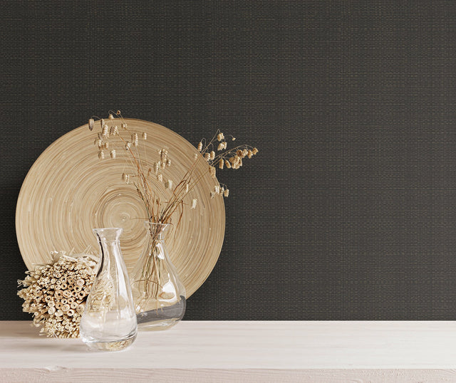 Bali Basketweave Black Wallpaper with Modern Weave Texture - York SI24927