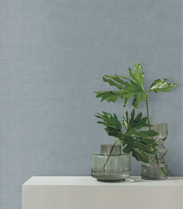 Su Tela Royal Blue Textured Vinyl on Non Woven Wallpaper with Faux Weave Pattern - York SI24954