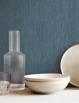 Washed Ramie Cobalt by York Wallcoverings Faux Grasscloth Vinyl Wallpaper – York Wallcoverings SI25856