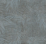 Della Palm Blue Multi Wallpaper by York Wallcoverings pattern detail of layered palm fronds