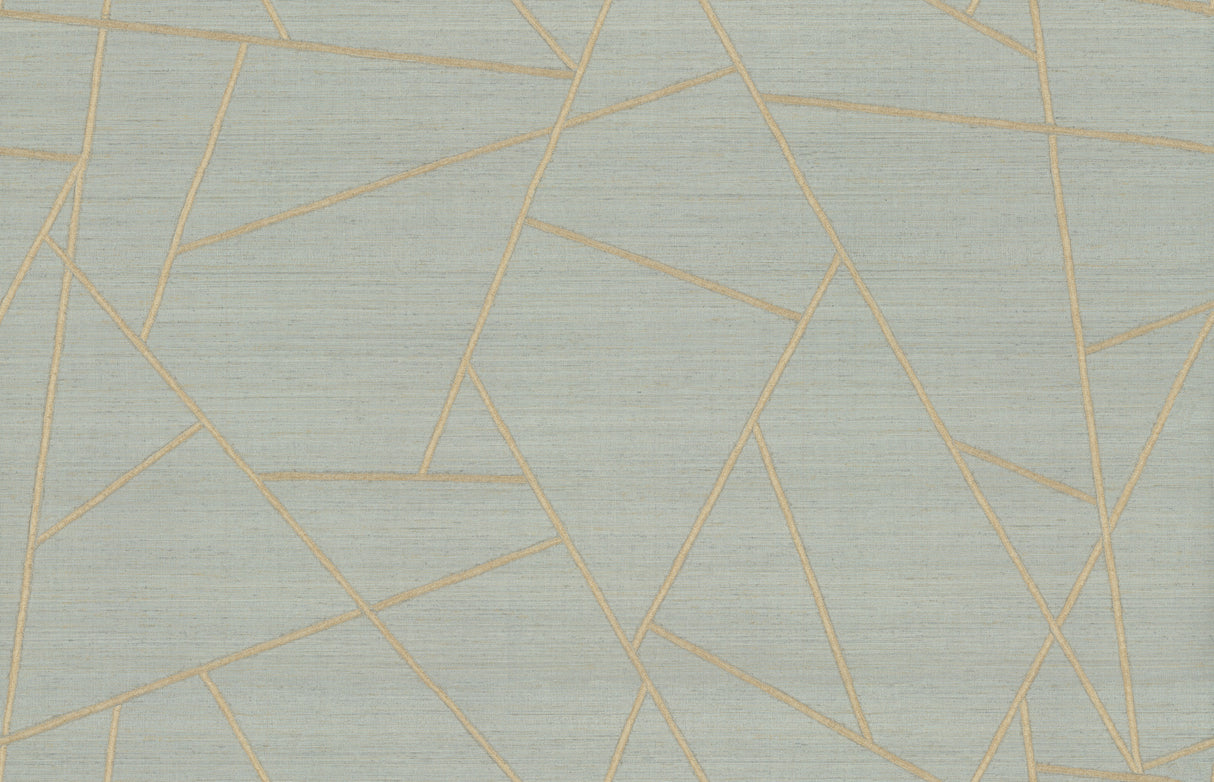 Lisle Lake Wallpaper by York Wallcoverings, geometric metallic lines on lake blue ground