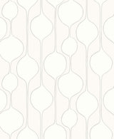 Minimalist geometric wallpaper in Egyptian Cotton off-white with thin gray interconnected vertical shapes, matte finish.