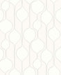 Minimalist geometric wallpaper in Egyptian Cotton off-white with thin gray interconnected vertical shapes, matte finish.