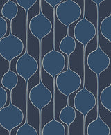 Celtic blue minimalist geometric wallpaper with looping oval vertical motif and matte finish