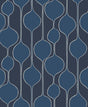 Celtic blue minimalist geometric wallpaper with looping oval vertical motif and matte finish